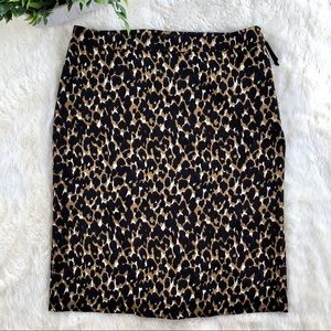 Ann Taylor Leopard Print Midi Skirt in Black and Tan